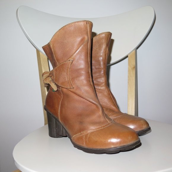 El Naturalista Shoes - El Naturalista Women Sz 37 Wedge Leather Side Zip Bow Back Boots Brown